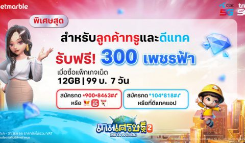 เกมเศรษฐี 2: Meta World มอบสิทธิพิเศษสำหรับลูกค้าทรูและดีแทค ซื้อแพ็กเกจเน็ต 12GB เพียง 99 บาท รับ 300 เพชรฟ้า ฟรี